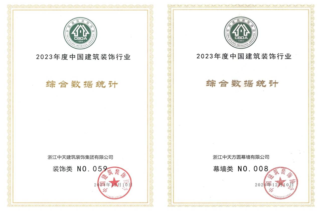 人生就是博装饰集团位列2023年度中国建筑装饰企业百强59位、幕墙百强第8位
